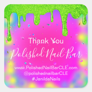 Pegatina Cuadrada Holograph Gracias Boutique Shop Nails Hot Pink