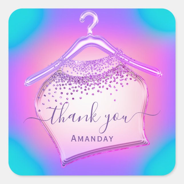 Pegatina Cuadrada Holographic Pink Fashion Blogger Closet Shop Glam (Anverso)