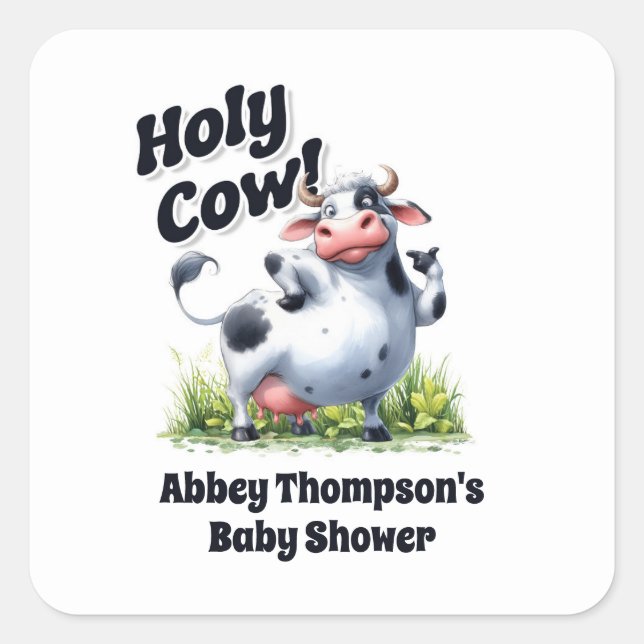 Pegatina Cuadrada Holy Cow Baby Shower (Anverso)