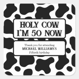 Pegatina Cuadrada Holy Cow Funny Black White 50th Birthday