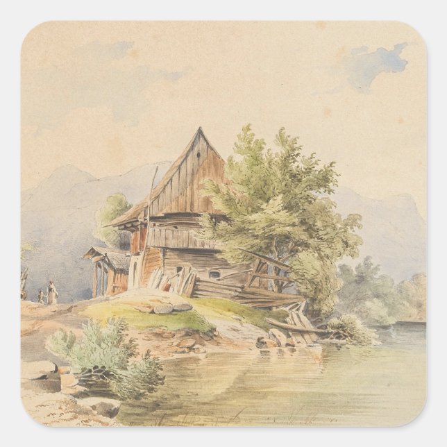 Pegatina Cuadrada Holzhütte am See - Carl Lafite (Anverso)