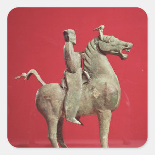 Pegatina Cuadrada Hombre a caballo de Wu-wei, Kansu