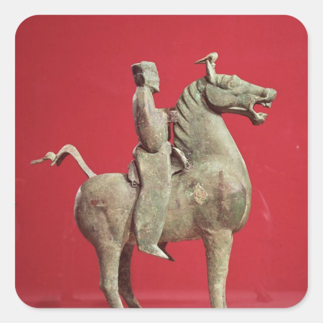 Pegatina Cuadrada Hombre a caballo de Wu-wei, Kansu (Anverso)