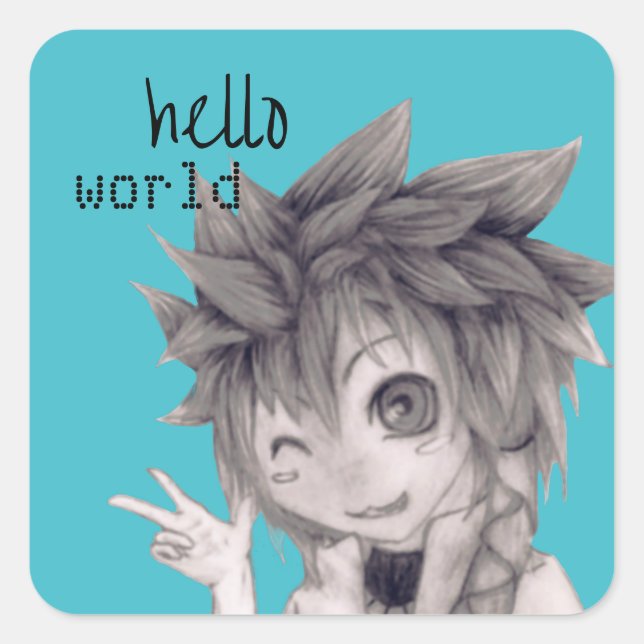 Pegatina Cuadrada Hombre animador, dibujo original (Anverso)