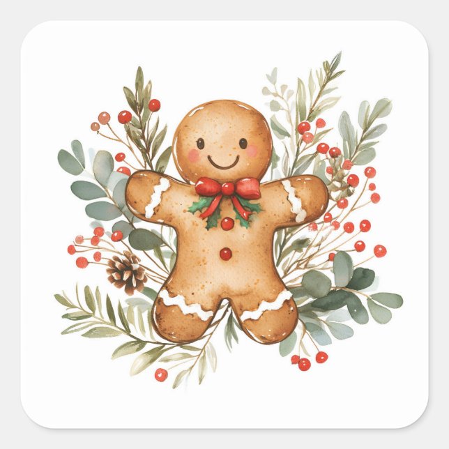 Pegatina Cuadrada Hombre de jengibre de Navidad (Anverso)