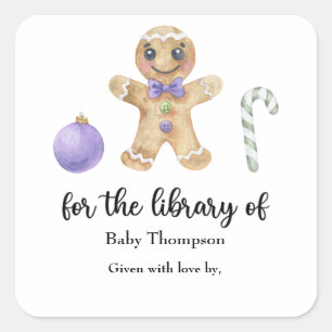 Pegatina Cuadrada Hombre de jengibre de Navidad - para la biblioteca