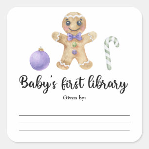 Pegatina Cuadrada Hombre de jengibre de Navidad - Primera biblioteca