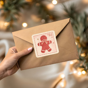 Pegatina Cuadrada Hombre de Jengibre Vintage Navidad 