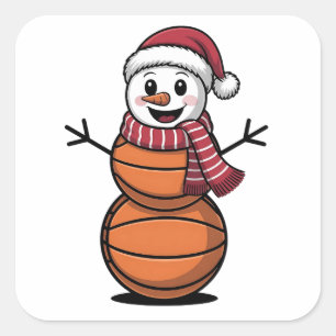 Pegatina Cuadrada Hombre de nieve Baloncesto Navidad Amantes del Dep