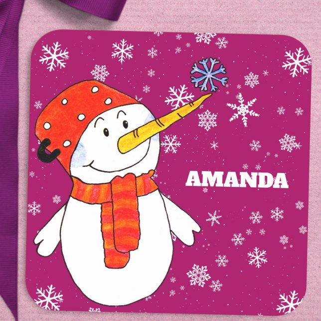 Pegatina Cuadrada Hombre de nieve con Navidades de Snowflakes (Subido por el creador)