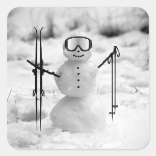 Pegatina Cuadrada Hombre de nieve divertido Navidad deportes de invi