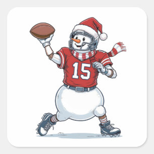 Pegatina Cuadrada Hombre de nieve jugador de fútbol Navidad 2026 Fie