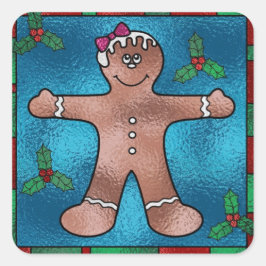 Pegatina Cuadrada Hombre de pan de jengibre de vidrio manchado