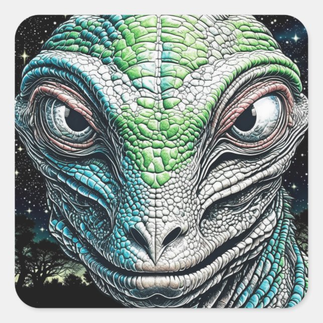 Pegatina Cuadrada Hombre Lizard Rebelde Ser Extraterrestre Extranjer (Anverso)