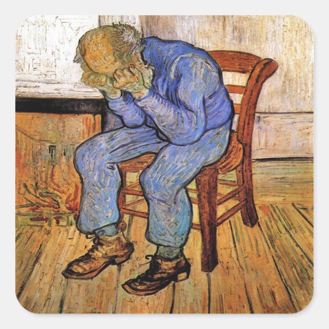 Pegatina Cuadrada Hombre mayor de pesar por Vincent van Gogh 1890 (Anverso)