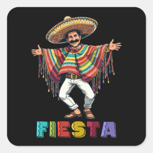 Pegatina Cuadrada Hombre mexicano en Poncho bailando Fiesta Cinco de
