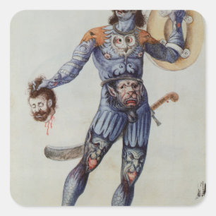 Pegatina Cuadrada Hombre picto que lleva a cabo una cabeza humana