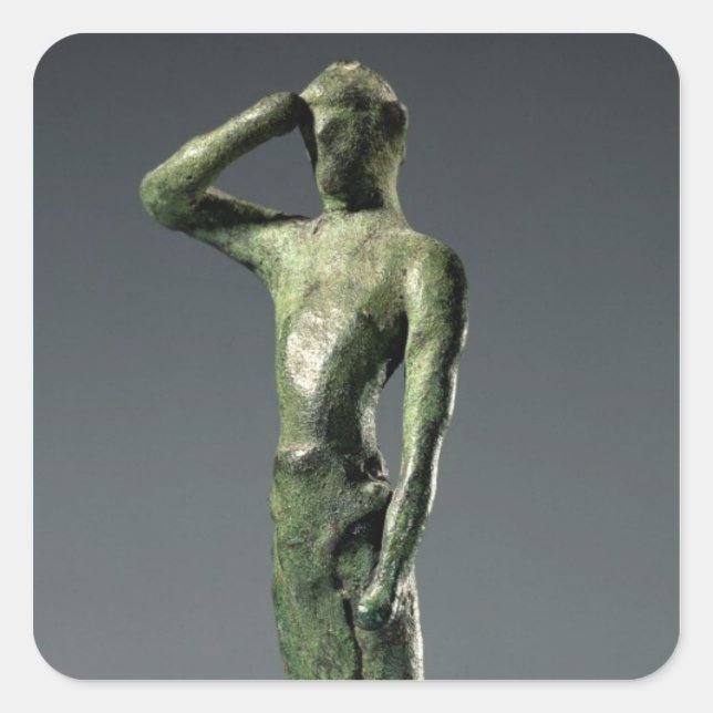 Pegatina Cuadrada Hombre rezando, arcaica escultura griega de bronce (Anverso)