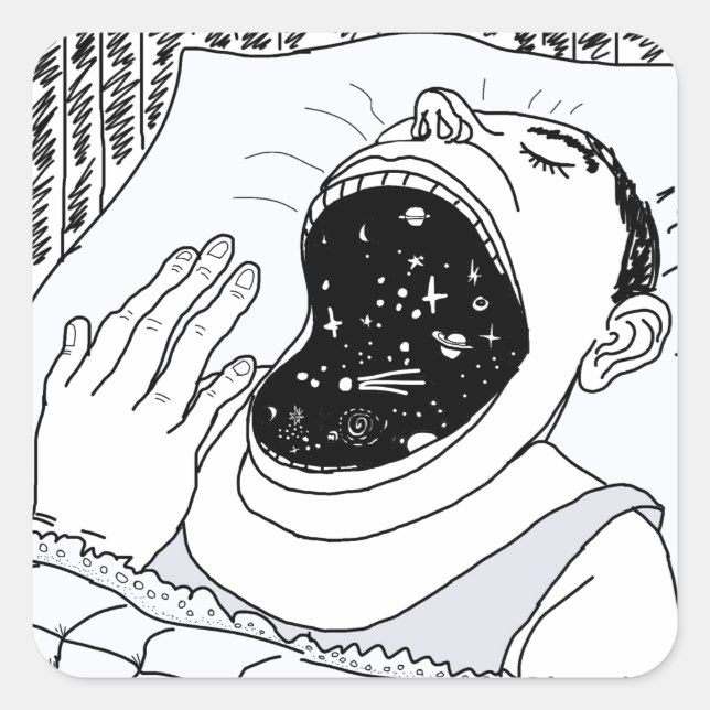 PEGATINA CUADRADA HOMBRE Y COSMOS (Anverso)