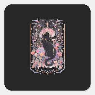 Pegatina Cuadrada Hombres Academia Cottagecore Gato Goblincore Bruja