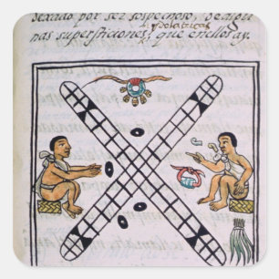 Pegatina Cuadrada Hombres aztecas que juegan Patoli