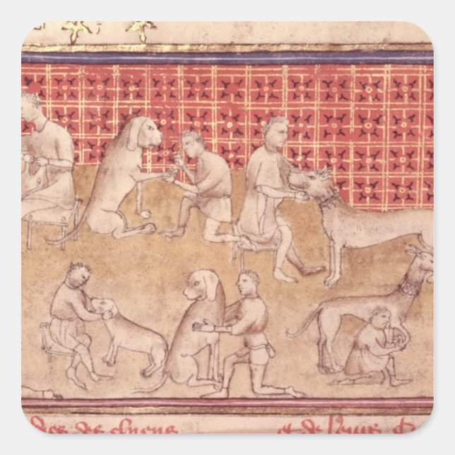 Pegatina Cuadrada Hombres cuidando de perros cazadores (Anverso)