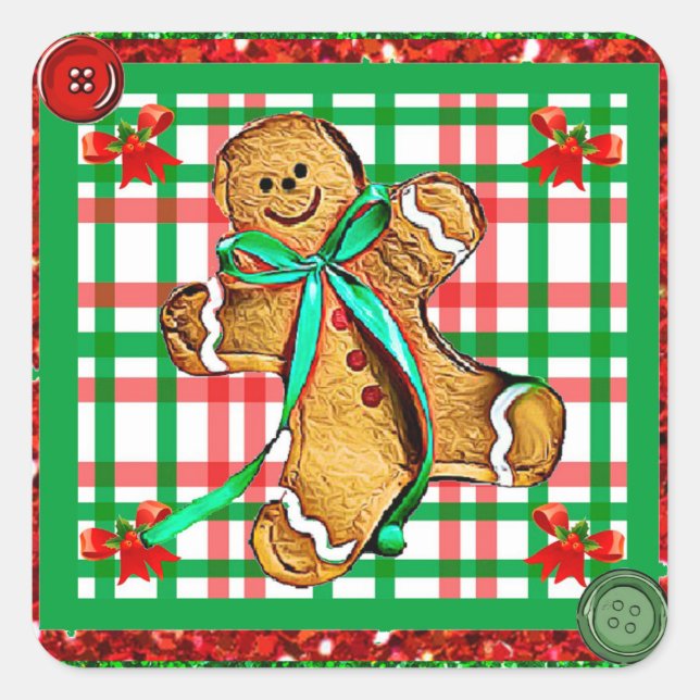 Pegatina Cuadrada Hombres de Gingerbread Parche Navidades Pegatinas  (Anverso)