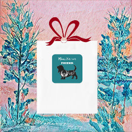 Pegatina Cuadrada Hombres Para Siempre Amigo Perro Flora de Arte Pop