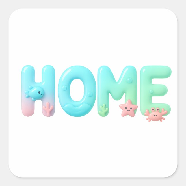 Pegatina Cuadrada HOME Glossy Pastel Ocean Word (Anverso)