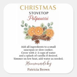 Pegatina Cuadrada Homemade Christmas Stovetop Potpourri Sticker Labe