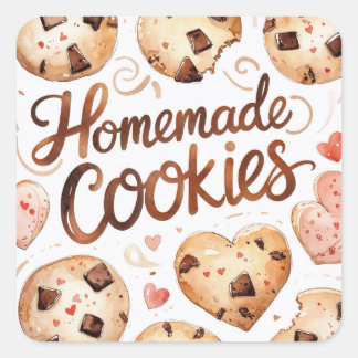 Pegatina Cuadrada Homemade Cookies Sticker, Baking Gift