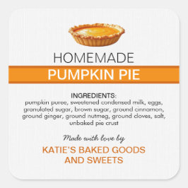 Pegatina Cuadrada Homemade Pumpkin Pie Label | Fall Baking Sticker