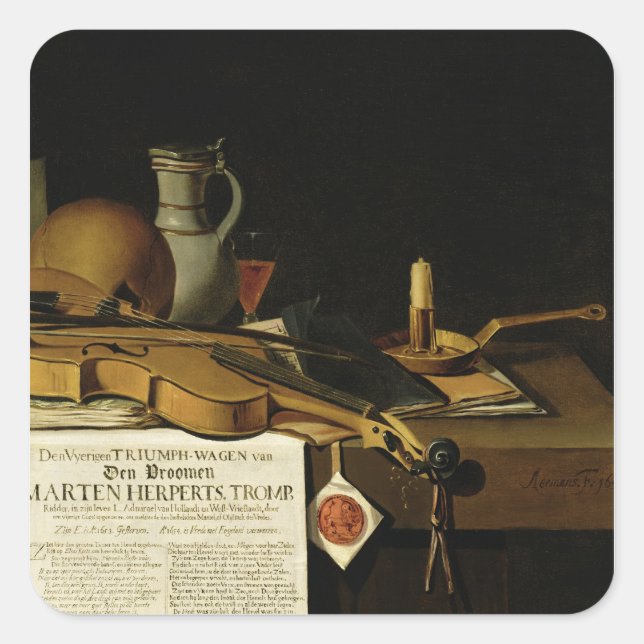 Pegatina Cuadrada Homenaje de vida de Vanitas (Anverso)