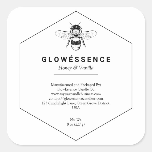 Pegatina Cuadrada Honey bee honeycomb Vanilla Wax Candle Homemade (Anverso)