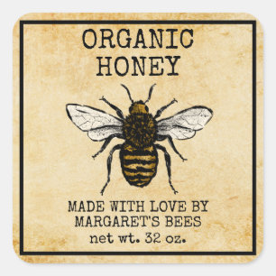 Pegatina Cuadrada Honey Jar Labels Honeybee Honeycomb Bee Apiary