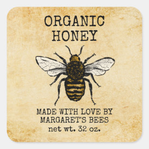 Pegatina Cuadrada Honey Jar Labels Honeybee Honeycomb Bee Apiary