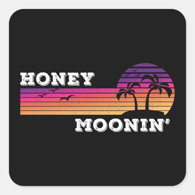 Pegatina Cuadrada Honey Moonin Beach Honeymoon Vacaciones Hombres Co (Anverso)