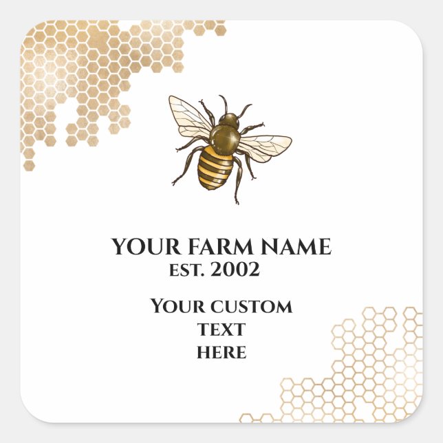 Pegatina Cuadrada Honeycomb Bee Farm Beekeeper Apiarist Honeybeas (Anverso)