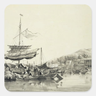 Pegatina Cuadrada Hong Shang, plato 17 de 'Sketches of China', eng