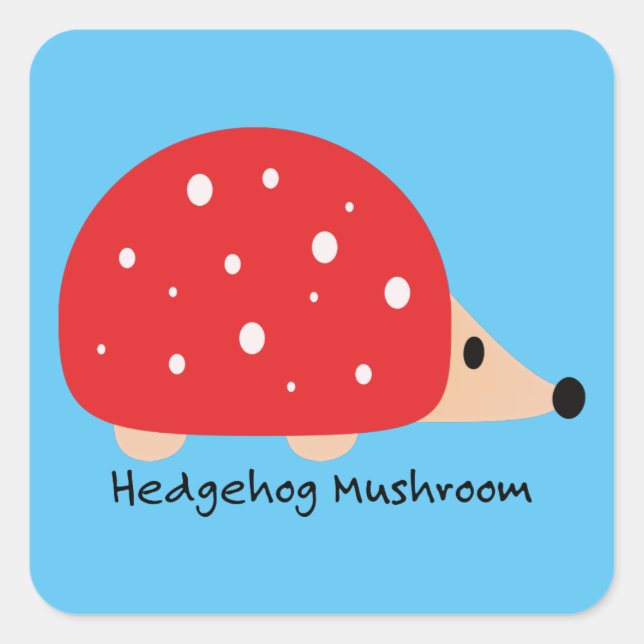 Pegatina Cuadrada Hongo hedgehog lindo y gracioso (Anverso)