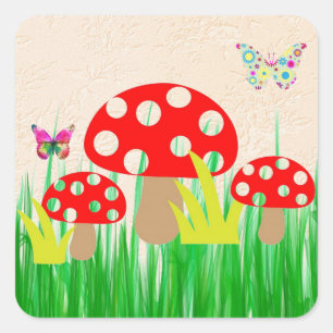 Pegatina Cuadrada Hongos