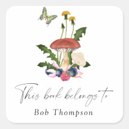 Pegatina Cuadrada Hongos - este libro pertenece a