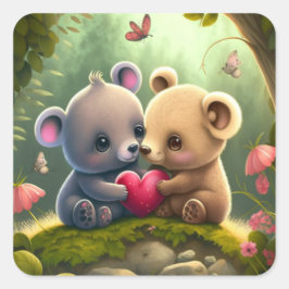 Pegatina Cuadrada Hongos pequeños en el bosque