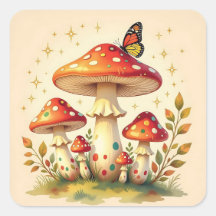 Hongos y mariposa retro | Colores vintage