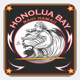 PEGATINA CUADRADA HONOLUA BAY MAUI HAWAII SURFING