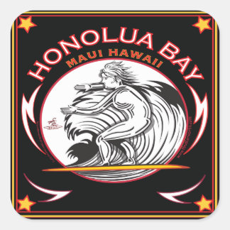 PEGATINA CUADRADA HONOLUA BAY MAUI HAWAII SURFING