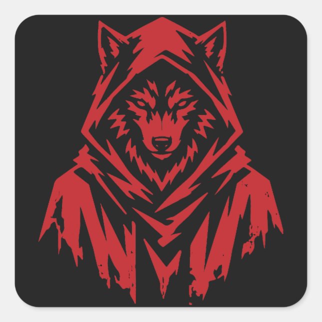 Pegatina Cuadrada Hooded Wolf (Anverso)