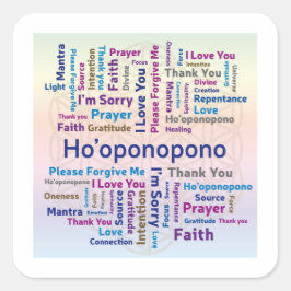 Pegatina Cuadrada Ho'oponopono Word Cloud - Mantra - Amor propio