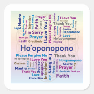 Pegatina Cuadrada Ho'oponopono Word Cloud - Mantra - Amor propio