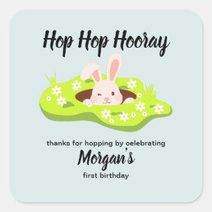 Pegatina Cuadrada Hop Hop Hooray Algunos Conejo Conejo Agujero Prime